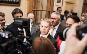 Chris Hipkins telling media that he remains the Labour Party leader after nearly two-hour long caucus meeting.