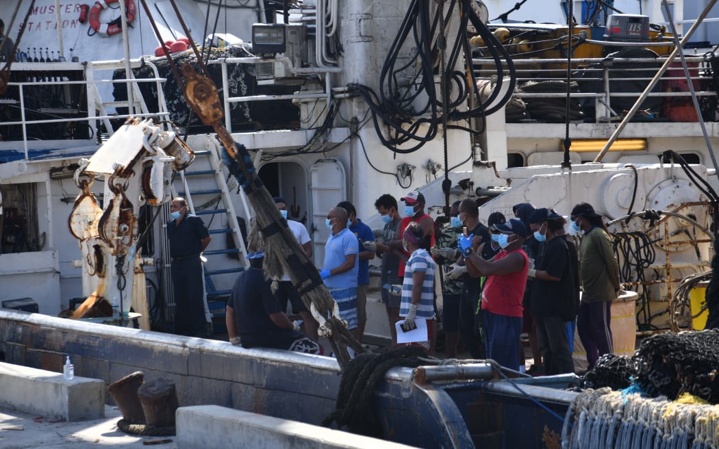 Fishermen on a purse seine vessel in Majuro lined up to get their Covid vaccine as the Ministry of Health and Human Services rolled out vaccines for fishermen this past week.