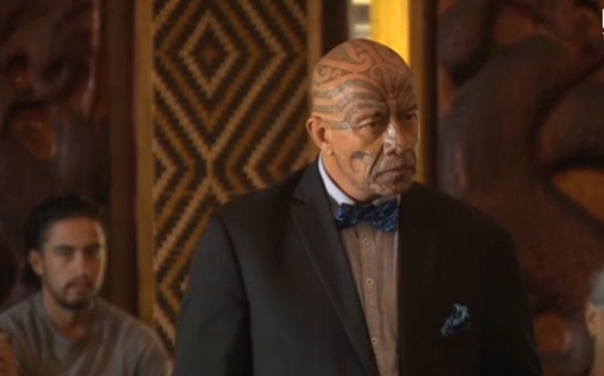 Te Kahautu Maxwell, of Te Whakatōhea, at Dr Ranginui Walker's tangi.