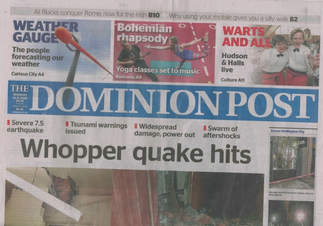 Monday's Dominion Post front page.