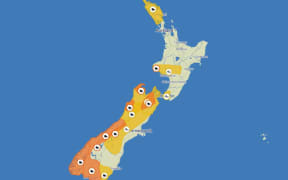 MetService's weather watches and warnings on the morning of 10 April. Weather watches are denoted by yellow, while warnings are orange.