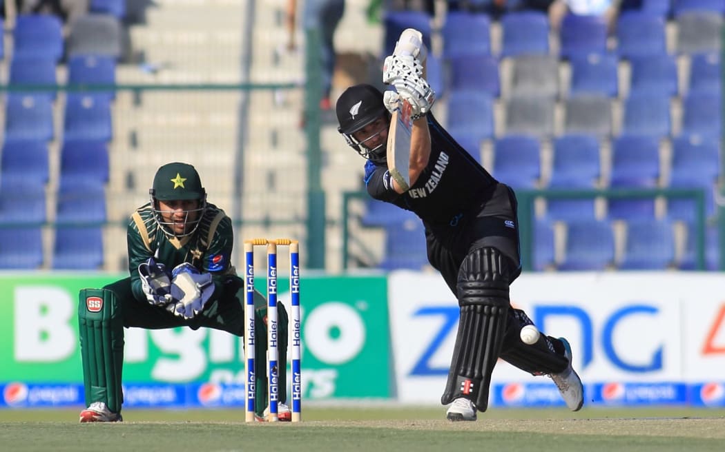 New Zealand's Kane Williamson plays a shot in the final match against Pakistan in Abu Dhabi.