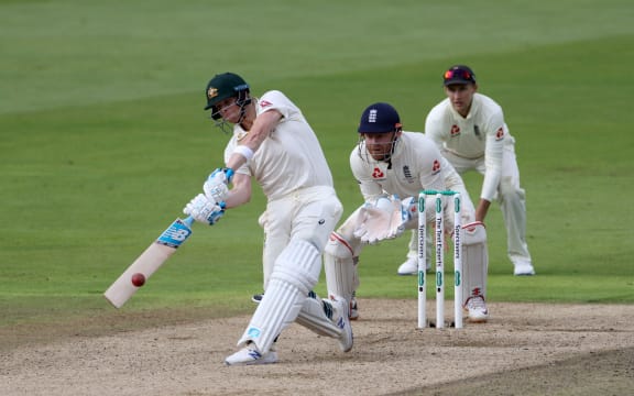 Steve Smith bats during his century in the 1st Ashes Test Match