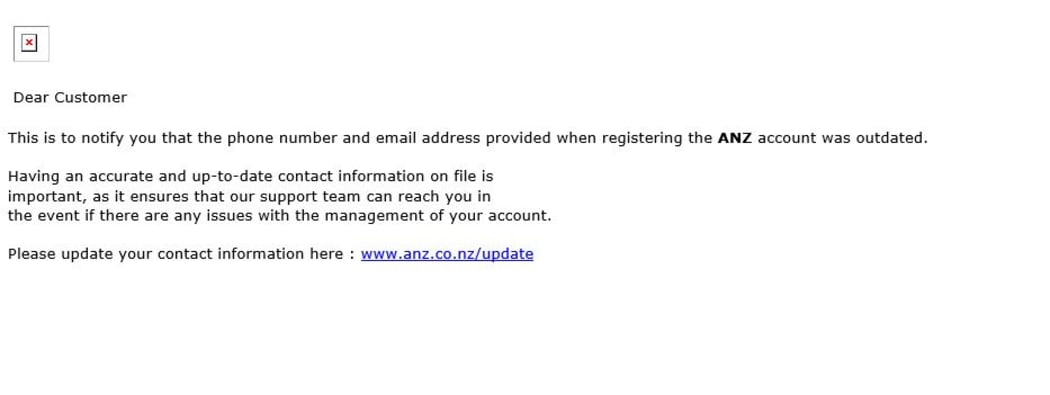 An example of the email scam sent to ANZ customers.