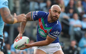 Dylan Walker in possession. Cronulla Sharks  v One NZ Warriors. NRL Rugby League, PointsBet Stadium., NSW, Australia, Sunday 2nd April 2023 Copyright Photo: David Neilson / www.photosport.nz