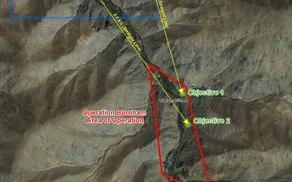 The NZDF issued this graphic of what it calls the alleged versus the actual operation area.