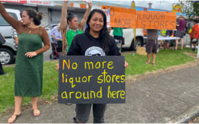 Māngere East local Shirl'e Fruean at the March 16 protest.