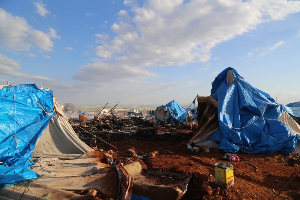 A view of the Kamouna refugee camp damaged after a Syrian regime warcraft targeted Kamouna refugee camp near the Sarmada town of Idlib province, Syria on May 05, 2016.