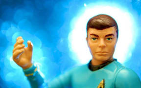 Close-up of a Dr. McCoy action figure from the 1993 Playmates line of classic Star Trek toys.