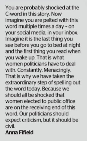 Dominion Post editor Anna Fifield explains to reader why the paper put the 'c' word on the front page this weekend.