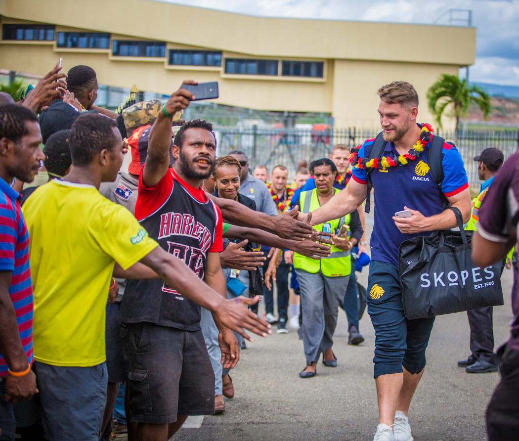 The Great Britain Lions were greeted by hundreds of fans upon their arrival in PNG.