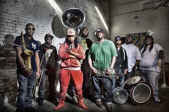 Hot 8 Brass Band - Bennie Pete (leader) back row, centre