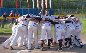 Black Sox haka at the softball world champs in Whitehorse, Canada.