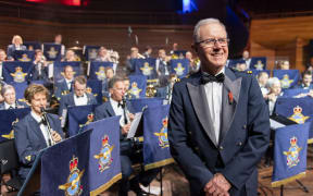 The RNZAF Band play ‘Air Force in Concert’ at the Michael Fowler Centre in Wellington with conductor FLTLT David Gallaher