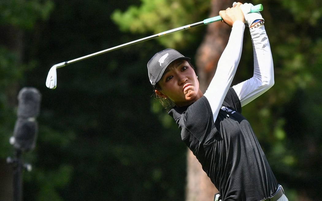 New Zealand's Lydia Ko watches her drive from the 4th tee in round 4 of the womens golf individual stroke play during the Tokyo 2020 Olympic Games at the Kasumigaseki Country Club in Kawagoe on August 7, 2021. (Photo by Kazuhiro NOGI / AFP)