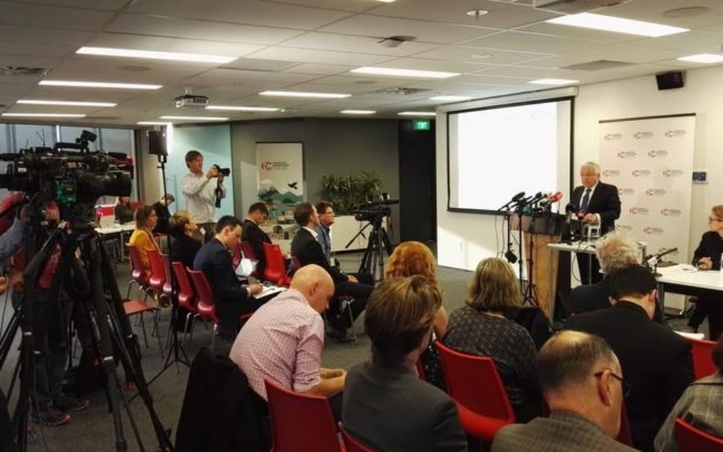 Media at the Commerce Commission's announcement that it was rejecting the planned merger between NZME and Fairfax.