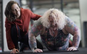 Megan Whelan with her fitness coach, Nellie Oakley.