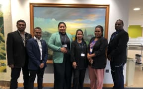 Pacific delegates from Vanuatu, Solomon Islands, and Nauru at the IMO's climate summit in London. 6 July 2023