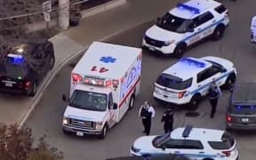 The scene outside Mercy Hospital.