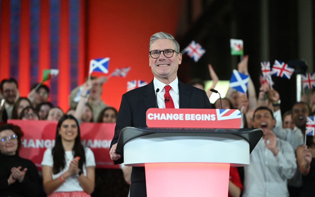 Labour Party leader Keir Starmer delivers a speech during a victory rally at the Tate Modern in London early on July 5, 2024. The UK's Labour Party swept to power after winning the country's general election, crossing the 326-seat threshold for a working majority in the House of Commons.