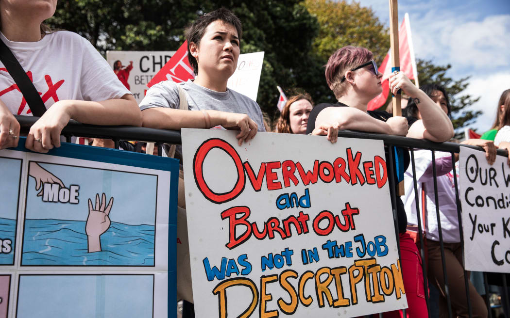 Teachers strike at Parliament, Wellington on 16 March, 2023.