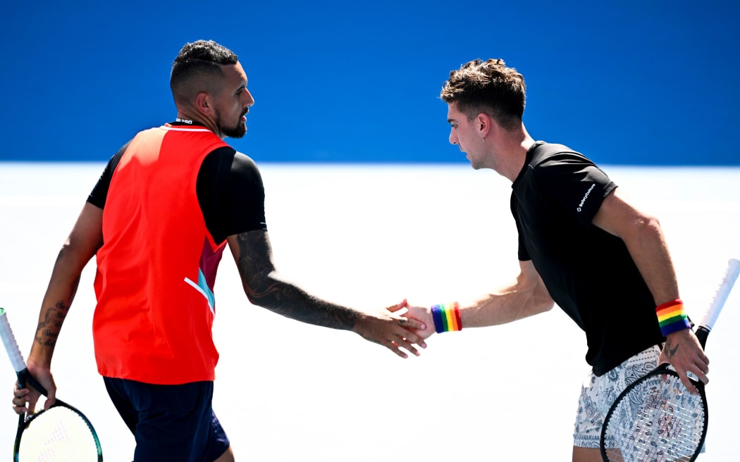 Thanasi Kokkinakis (right) and Nick Kyrgios of Australia