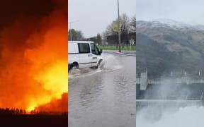 The South Island has experienced fire, rain and snow all at the same time.