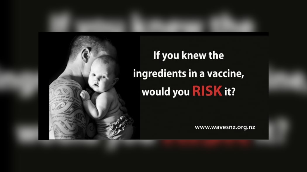 This anti-vaccine billboard was erected alongside a motorway in South Auckland.