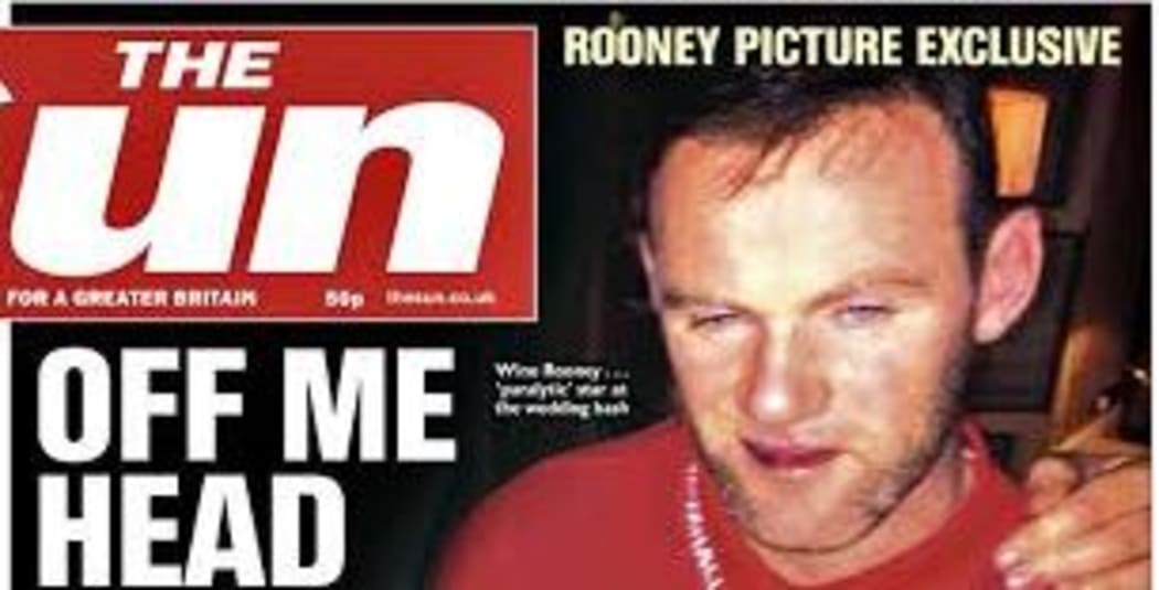 Sun newspaper reports on drunk Wayne Rooney.