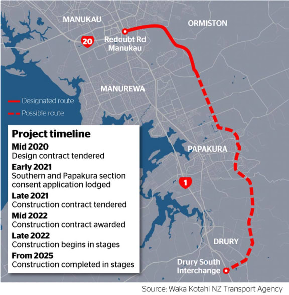 The proposed route of the $1.4 billion Mill Rd project.