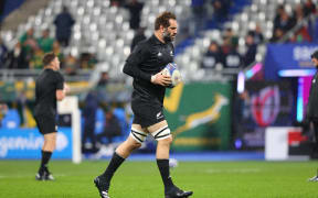 Sam Whitelock of New Zealand during the warm up at the Rugby World Cup France 2023.