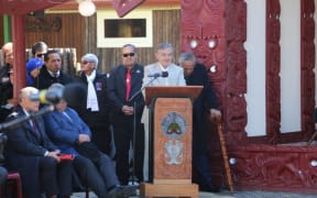 Kiingi Tuheitia addresses the crowd at the 2017 koroneihana celebrations.