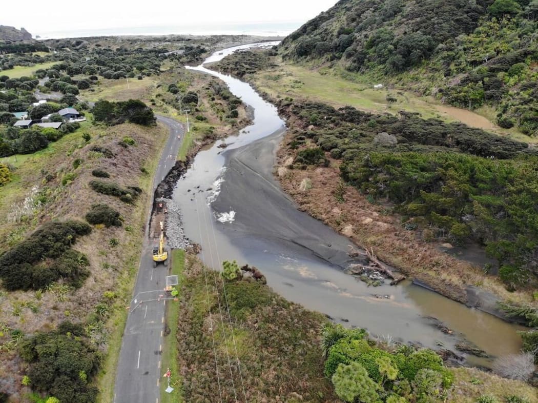 Te Henga Bethells Beach road after a big storm hit west Auckland.