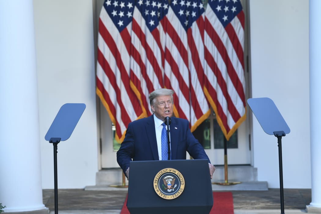 US President Donald Trump addressing media in the White House Rose Garden today.