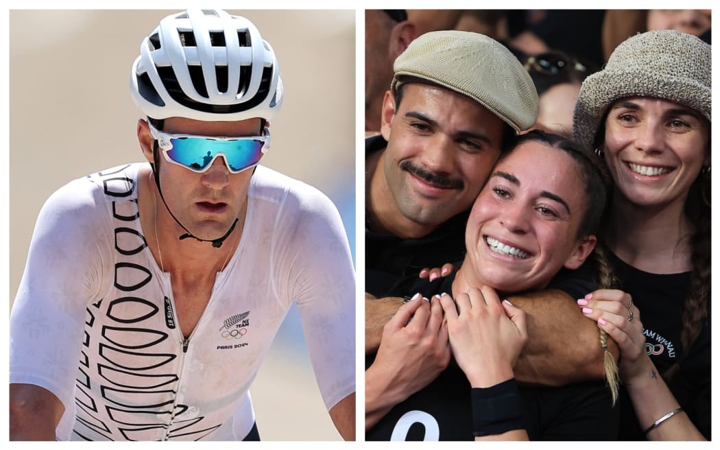 Mountainbiker Sam Gaze, left, and Black Fern Jazmin Felix-Hotham