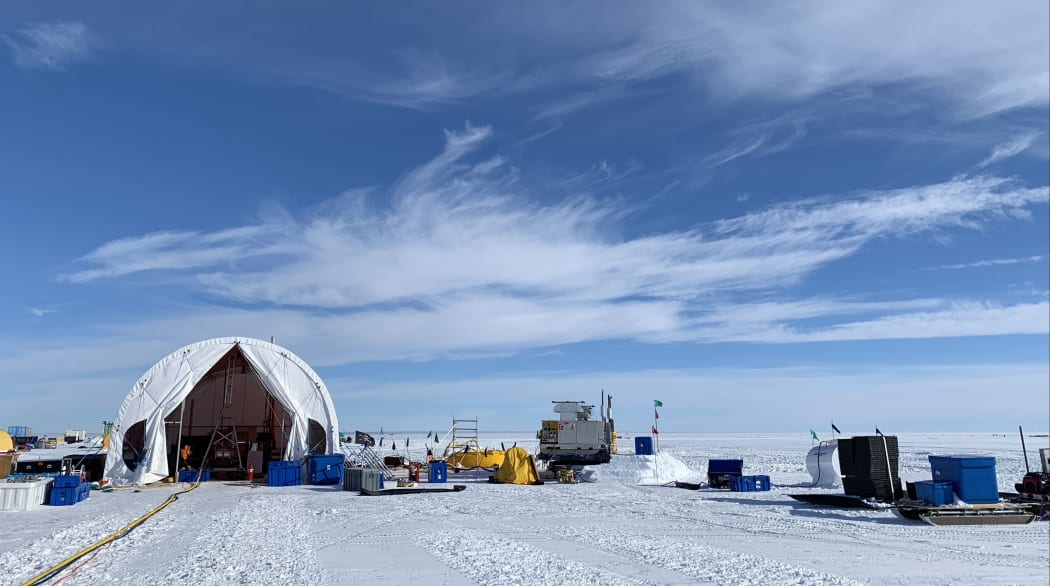Research camp - the large tent houses the hot-water drill, used to drill through 600 metres of ice to access the seawater below the Ross ice shelf.
