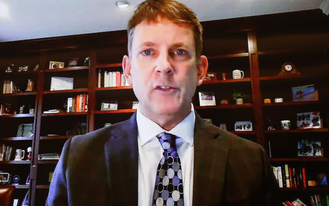 Emergency response expert Dr John Hick giving evidence at the inquest into the Christchurch terror attacks on 14 December 2023, from the United States.