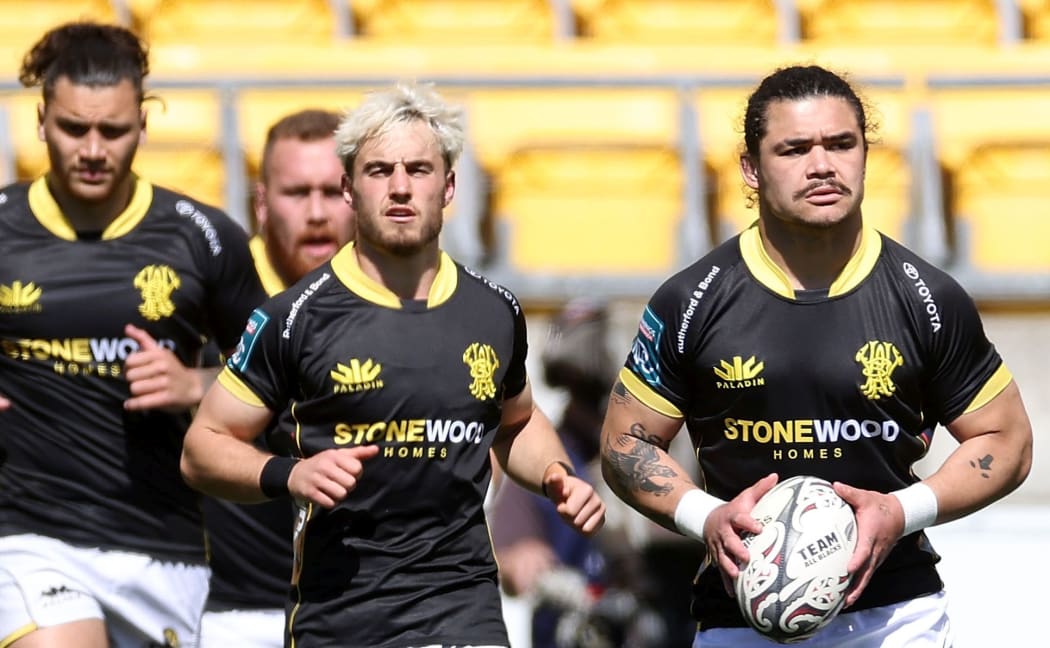 Lions captain Du'Plessis Kirifi leads his team to the field during the NPC rugby match between the Wellington Lions and Hawkes Bay at Sky Stadium in Wellington. 26 September 2021. Â© Copyright image by Marty Melville / www.photosport.nz