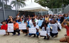 Protesting refugees on Manus Island.