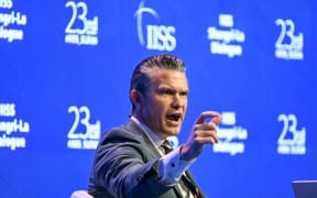 US Secretary of Defence Pete Hegseth speaks during a plenary session of the 23rd Shangri-La Dialogue summit in Singapore on May 30, 2026. (Photo by JAM STA ROSA / AFP)