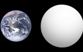 Comparison of best-fit size of the exoplanet Kepler-10 b with the Solar System planet Earth, as reported in the Open Exoplanet Catalogue