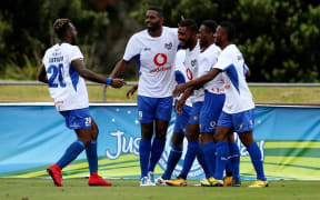 Lautoka players celebrate Samuela Drudru's double which propelled them into the quarterfinals