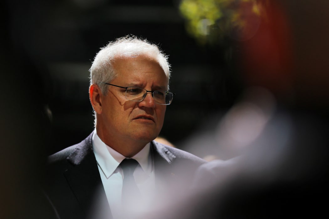 Australia's Prime Minister Scott Morrison is pictured after attending a church service at St Andrews Cathedral in Sydney on April 11, 2021.