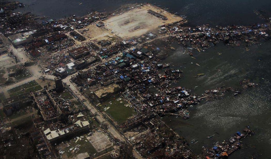 A view from the air of Guiuan two days  after the typhoon struck.