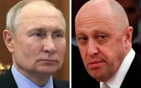 This combination of photos shows Russian President Vladimir Putin (L) attending a meeting with a member of the Russian Academy of Sciences, specialist in applied and fundamental endocrinology Ivan Dedov, at the Kremlin in Moscow on June 23, 2023
