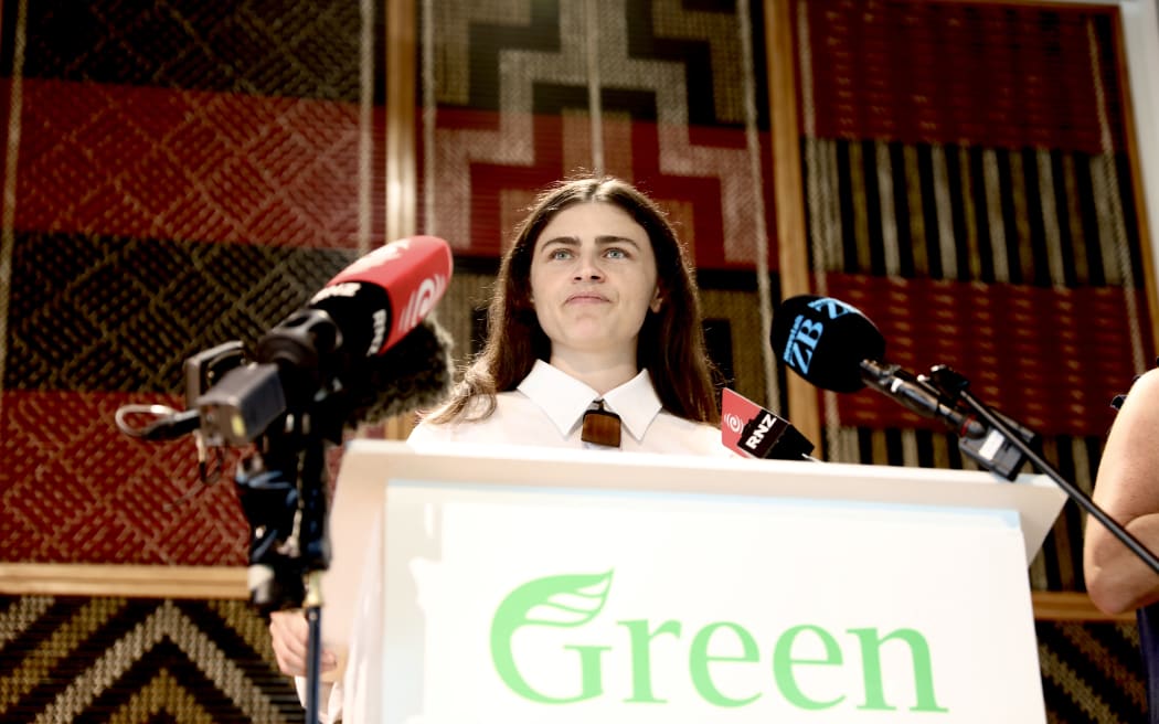 Chloe Swarbrick speaks at the Green Party's State of the Planet korero.
