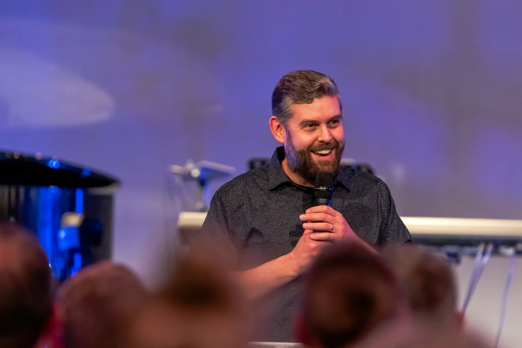 Adam Dodds of Elim Church during a regular service in Dunedin.