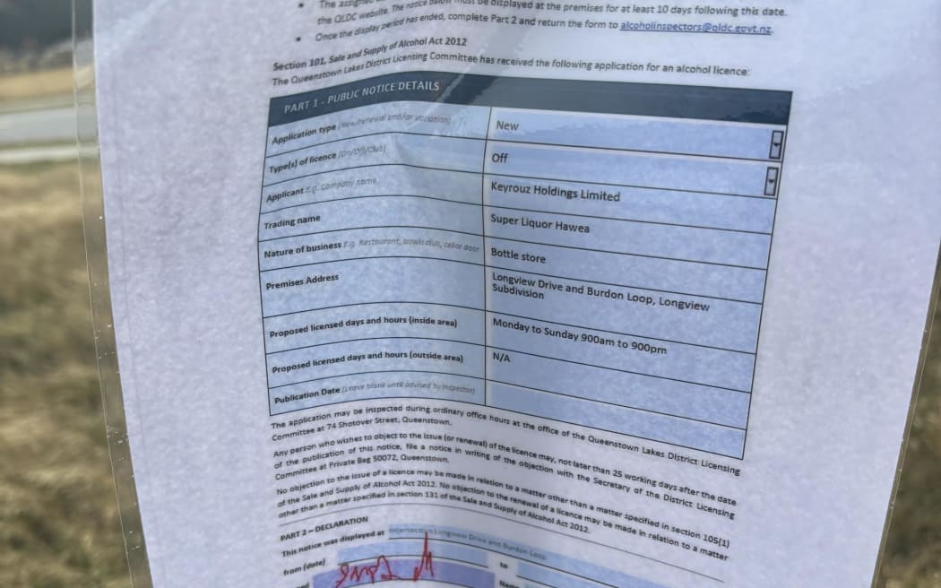 A public notice of an application for a liquor licence at the proposed site. 