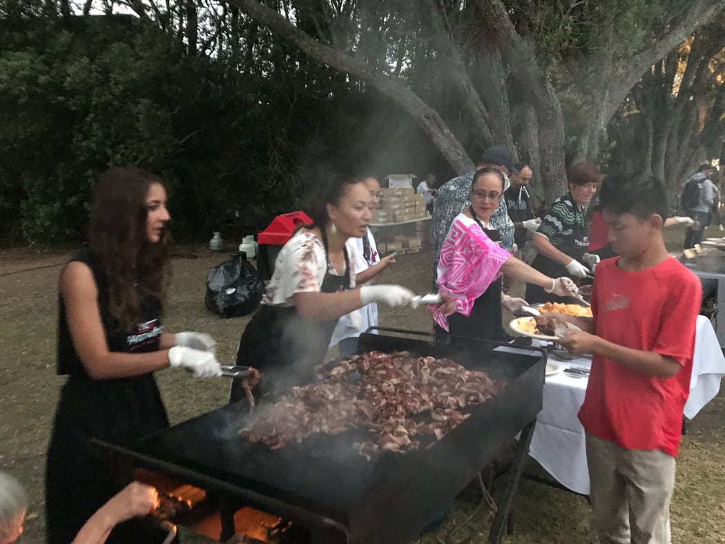 Green MP Golriz Ghahraman and Green Party co-leader Marama Davidson serving up breakfast.