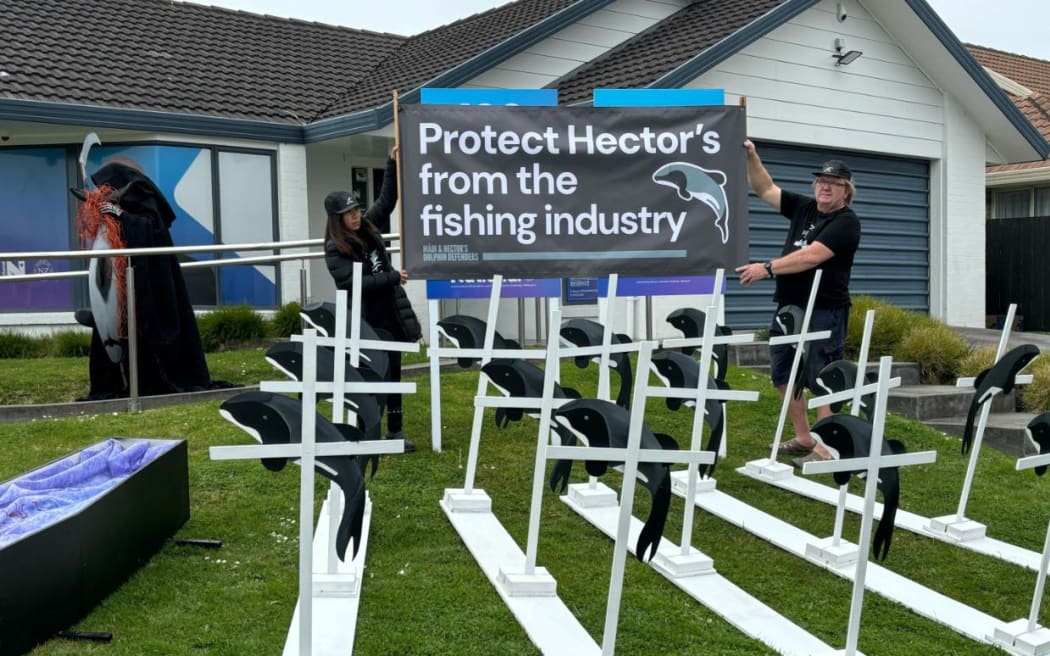 A protest outside Prime Minister Christopher Luxon’s Botany office.